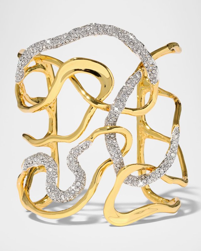 Solanales Gold Crystal Intertwined Cuff Bracelet